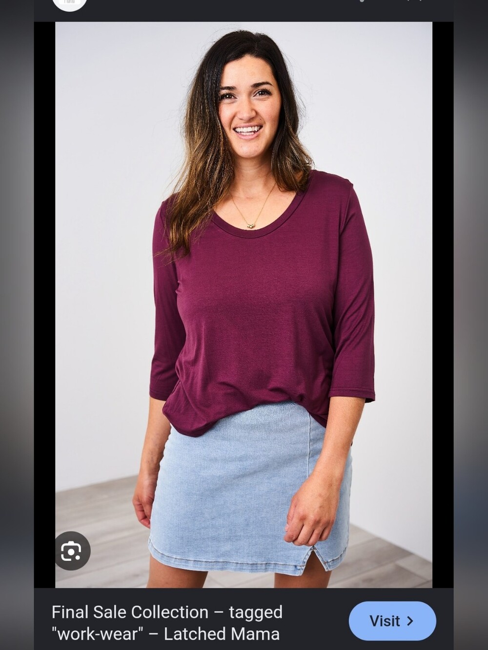 Latched Mama Size L Maternity Nursing Scoop Neck 3/4 Sleeve Top - Magenta READ
